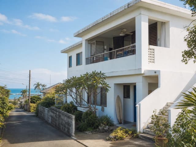 青島、海風を逃がす白い部屋の外観