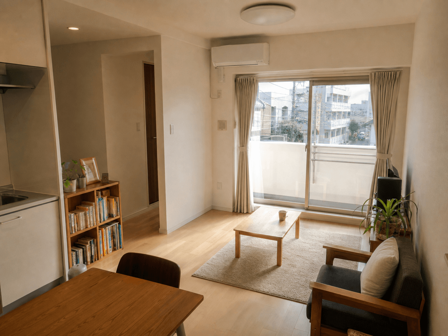 本屋の近くの2階の部屋のLDK内観