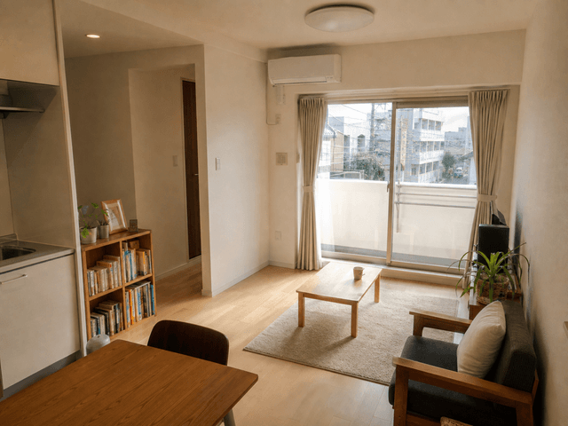 本屋の近くの2階の部屋のLDK内観