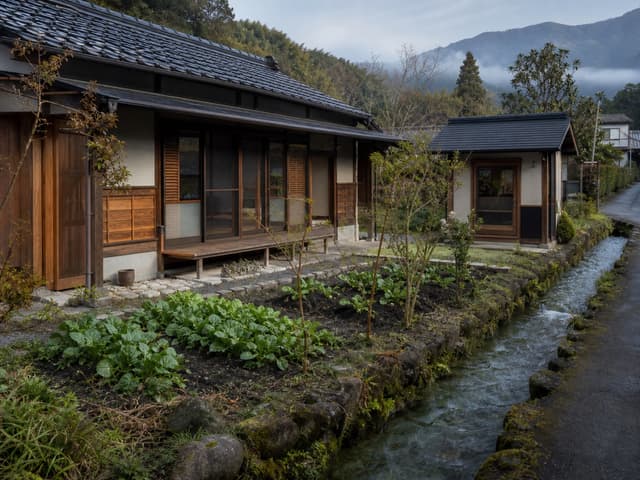 小林、湧水路と小さな離れのある家の外観