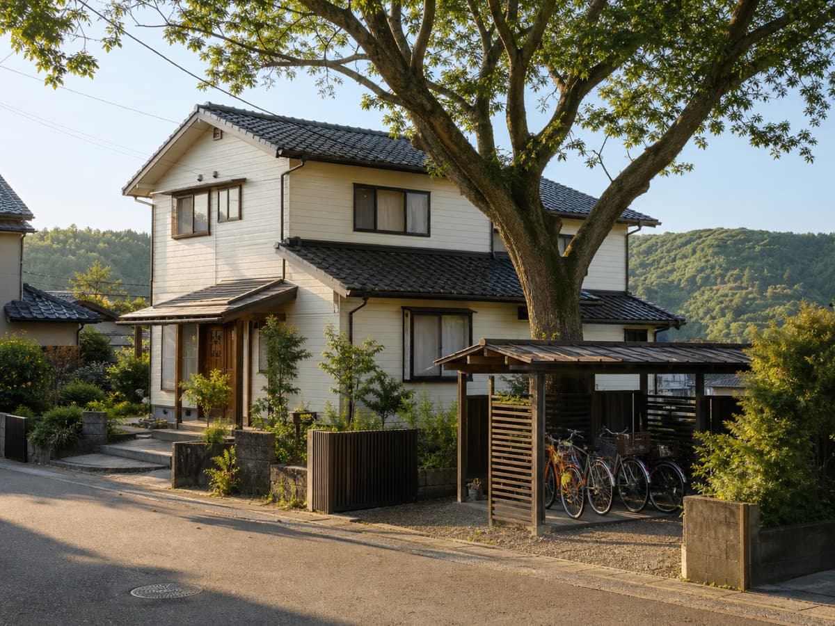 西都、自転車で丘へ向かう家の外観または室内写真